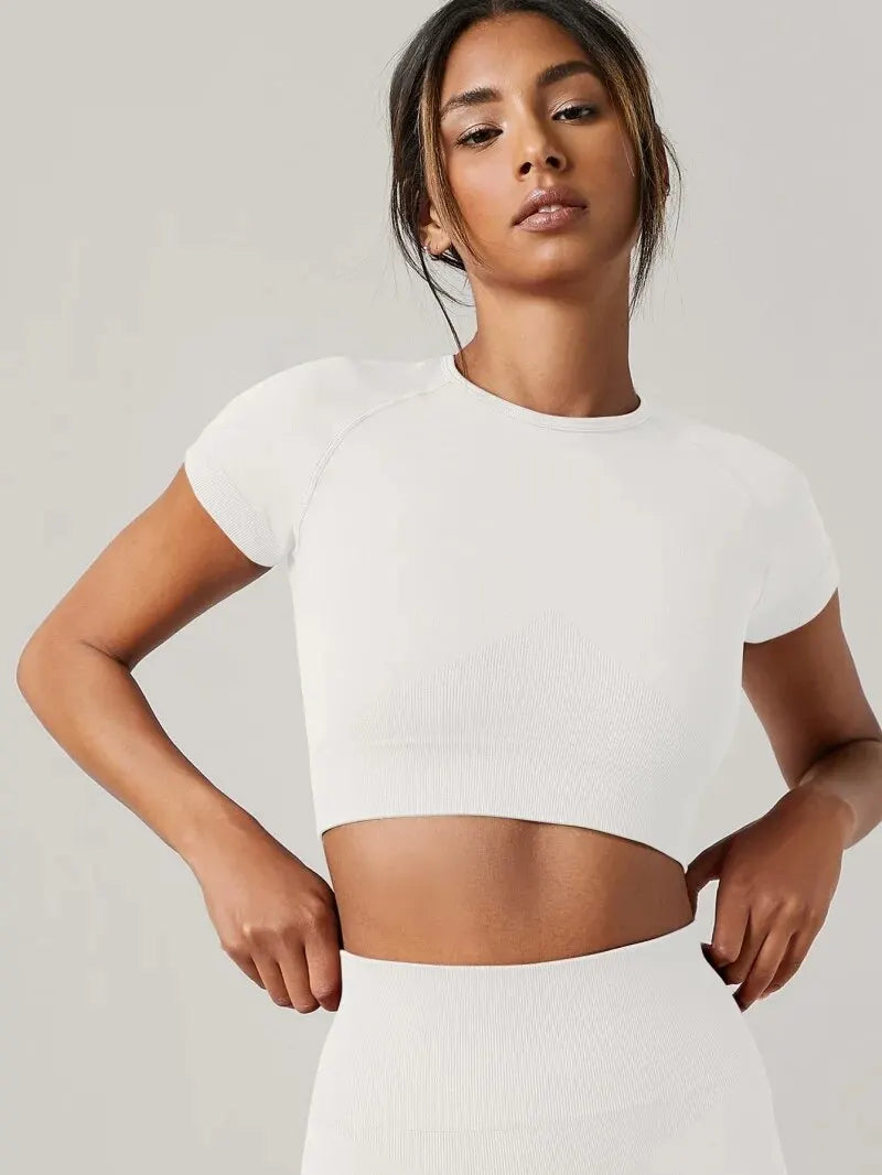Women Seamless Yoga T Shirt Short Sleeve Gym Fitness Top