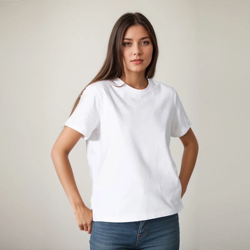 Women Heavy Cotton Short Sleeve O Neck T Shirt Casual Tee