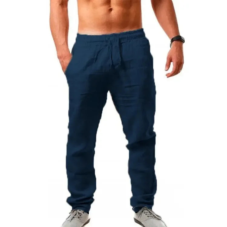Men Cotton Linen Loose Fit Casual Sports Pants