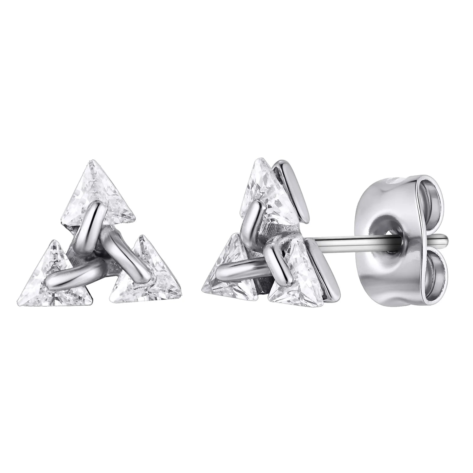Men Triangle Zircon Stainless Steel Stud Earrings