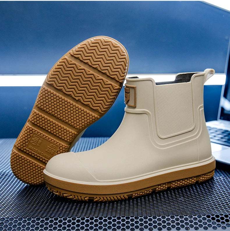Men's Short-Tube Non-Slip Rain Boots, Fashionable Low-Top Water Shoes, Pvc One-Piece Molded Rain Boots, Waterproof Shoes for Farm Work