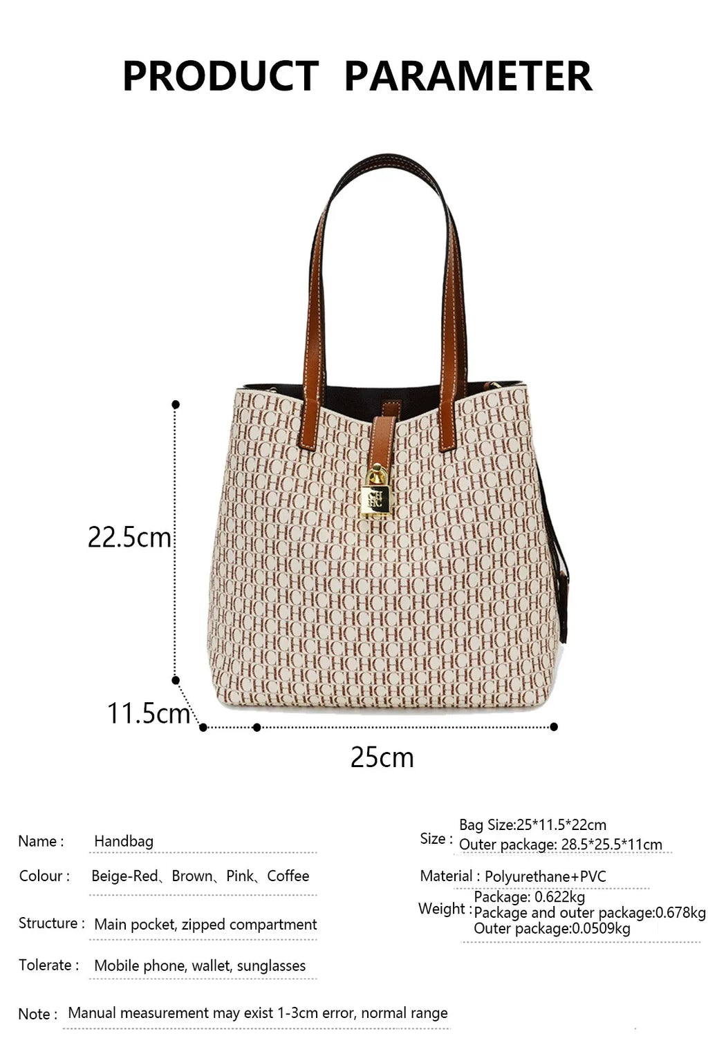 Large Capacity PU Crossbody Handbag with Letter Print for Women