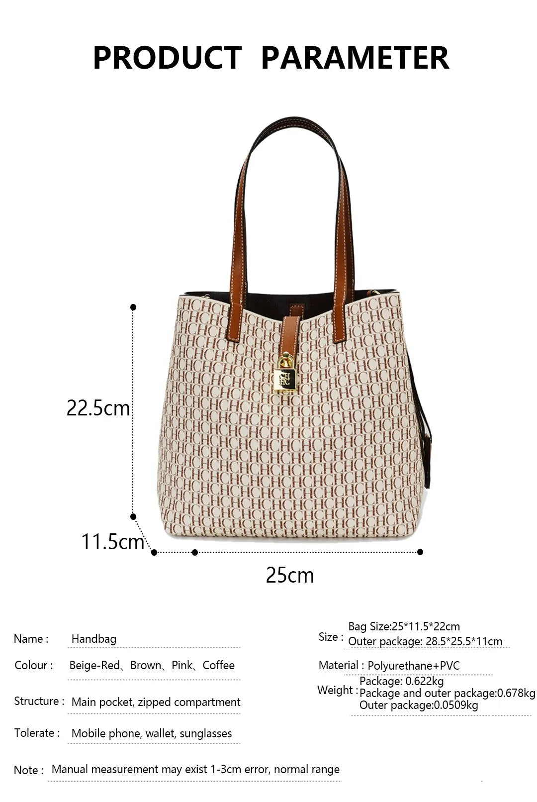 Large Capacity PU Crossbody Handbag with Letter Print for Women