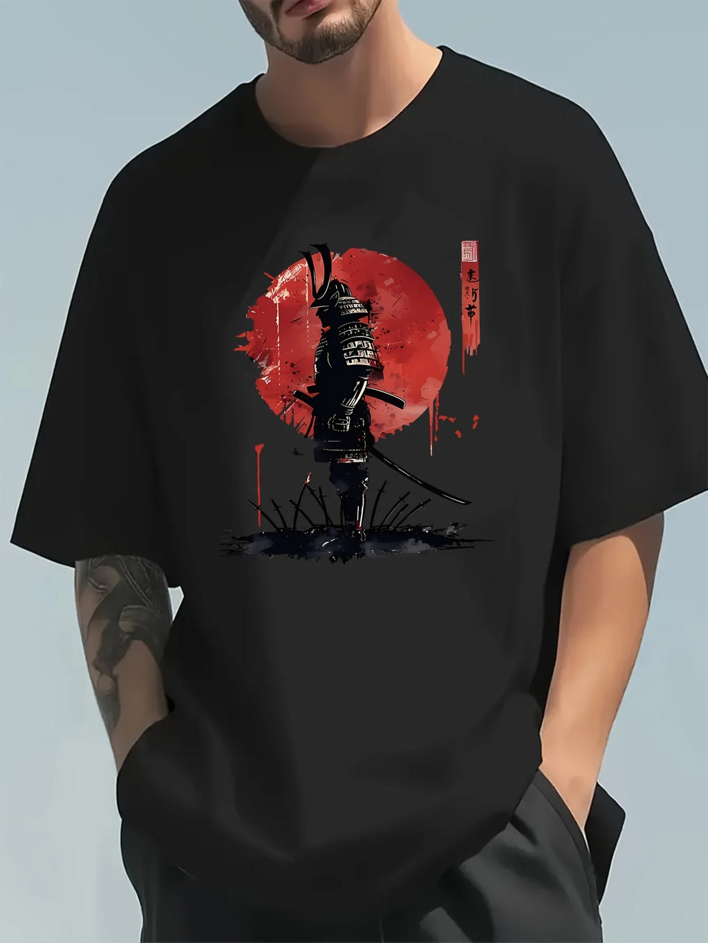 Men's Samurai Print Cotton Short Sleeve T-shirt