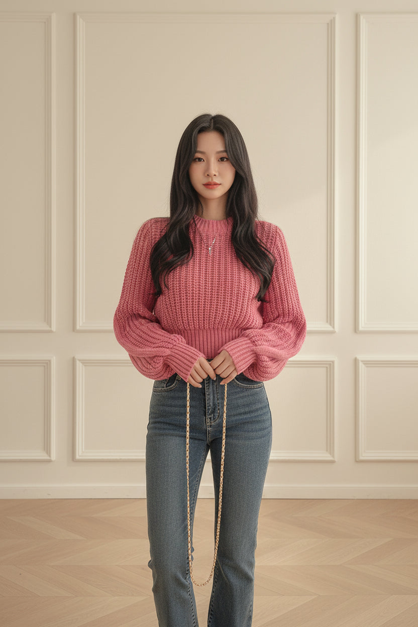Vintage Lantern Sleeve Knit Sweater for Women