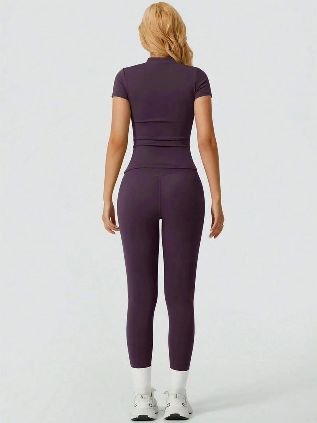 Women 2 Piece Yoga Set Short Sleeve Top and High Waist Leggings Fitness Outfit