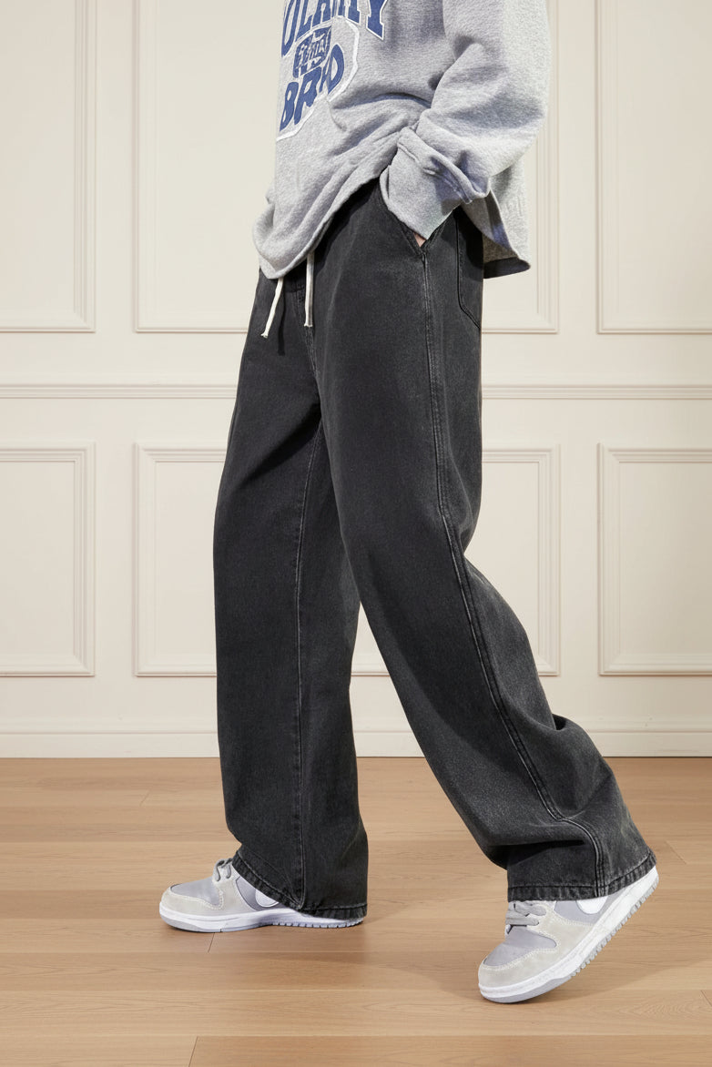 Men Vintage Korean Wide Leg Drape Jeans