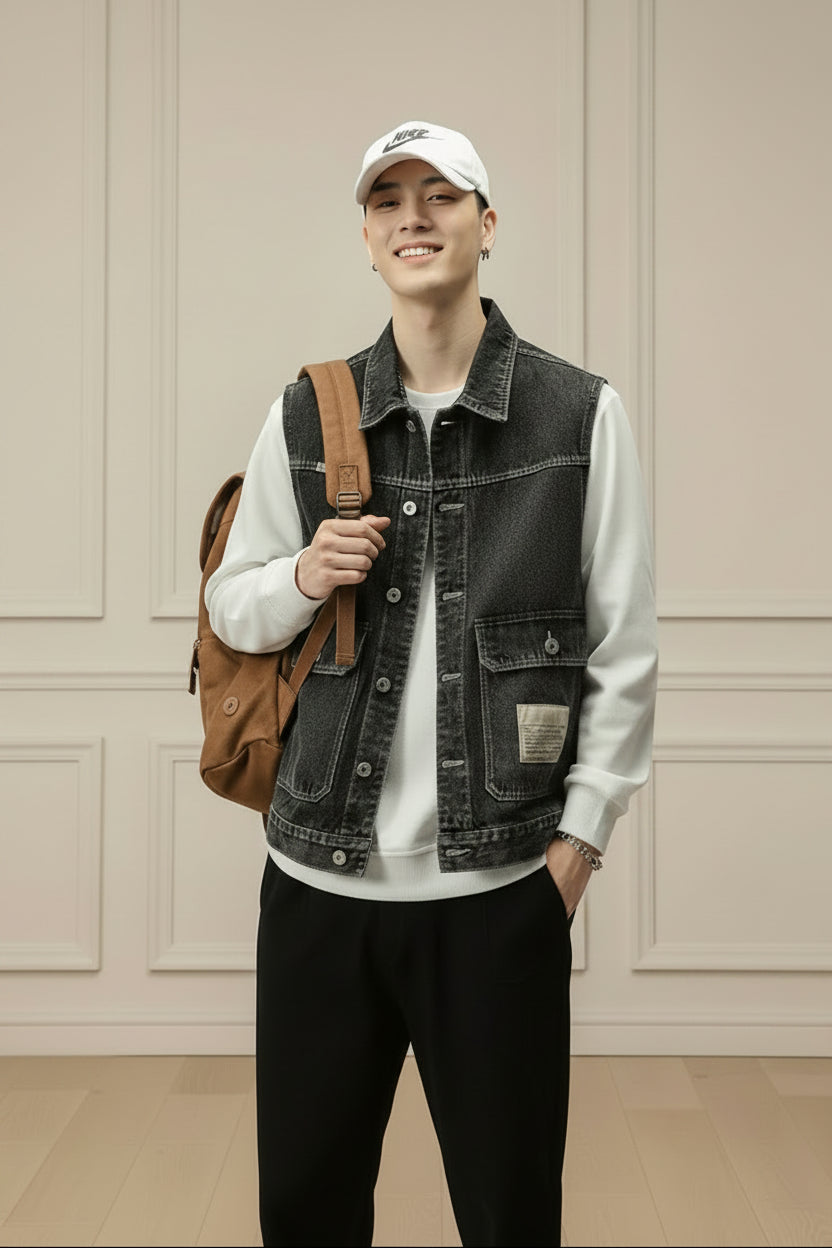 Men Denim Sleeveless Cowboy Vest