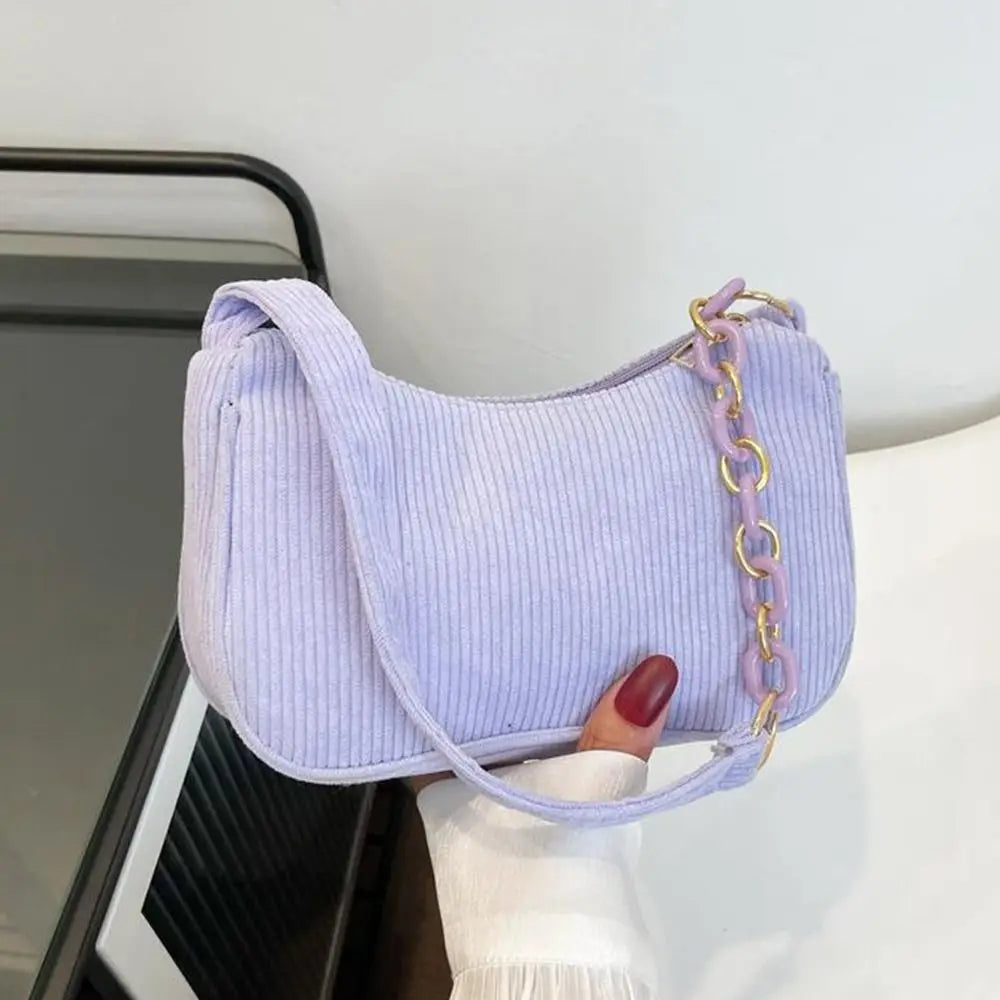 Vintage Corduroy Underarm Zipper Shoulder Bag for Women