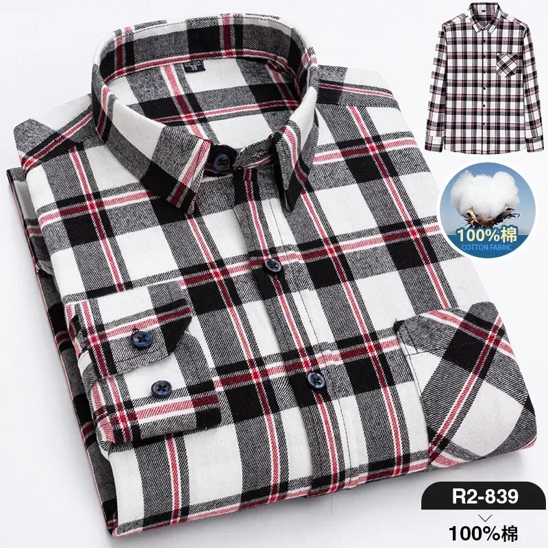 Men’s Cotton Plaid Long Sleeve Shirt