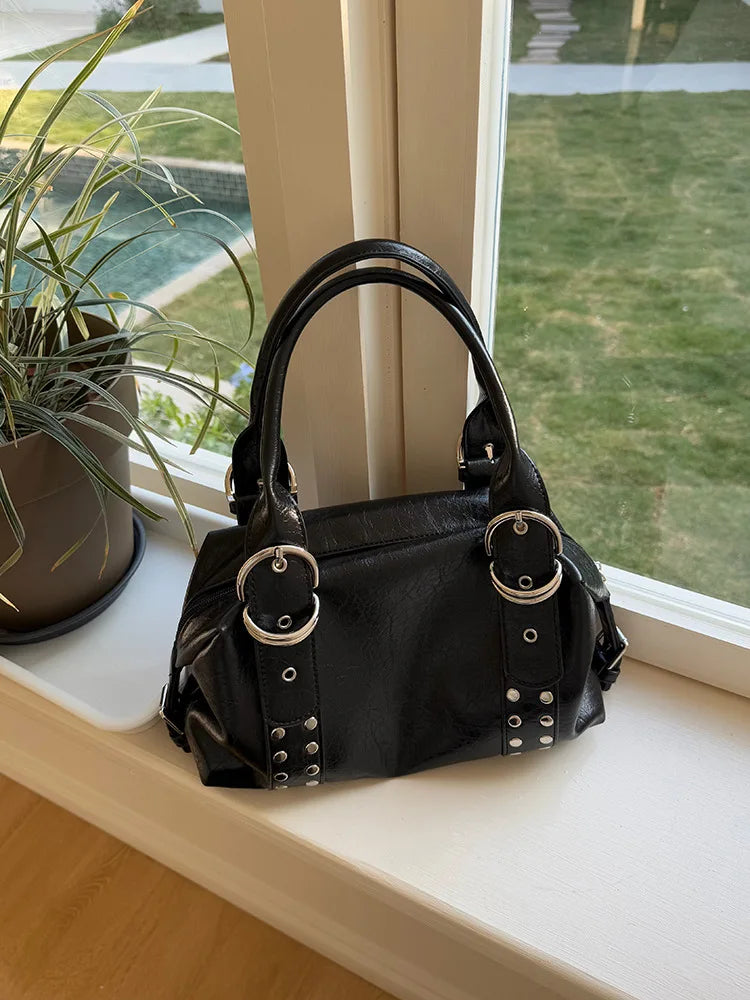 Rivet PU Leather Motorcycle Shoulder Bag for Women
