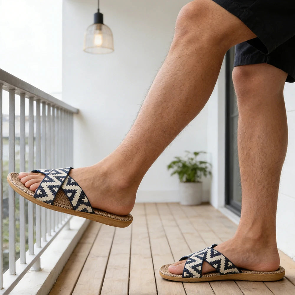 Men Slippers Lightweight Indoor Linen Slippers Antislip Home Shoes Summer Flat Sandals Casual Slippers Bedroom Slippers