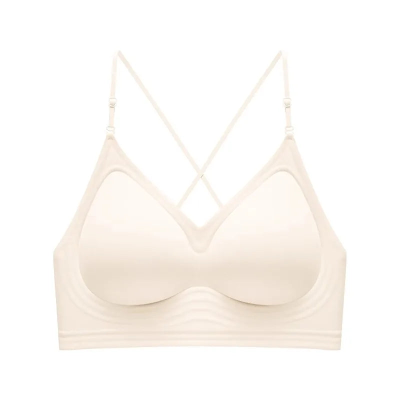 Backless Seamless Push Up Bra for Women with Thin Straps and Neck Hook