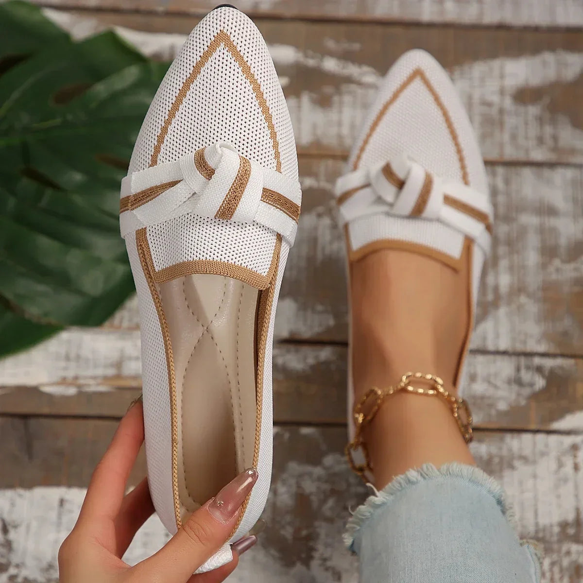 Women Knitted Slip Breathable Comfortable Solid Color Shoes Flats