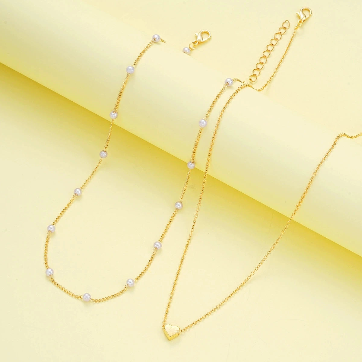 Women Pearl Heart Necklace Bracelet Jewelry Set