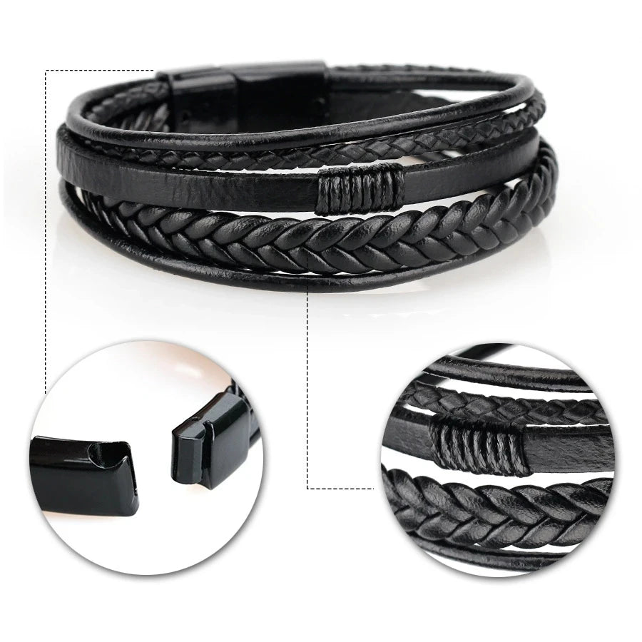 Men Genuine Leather Multilayer Braided Bracelet