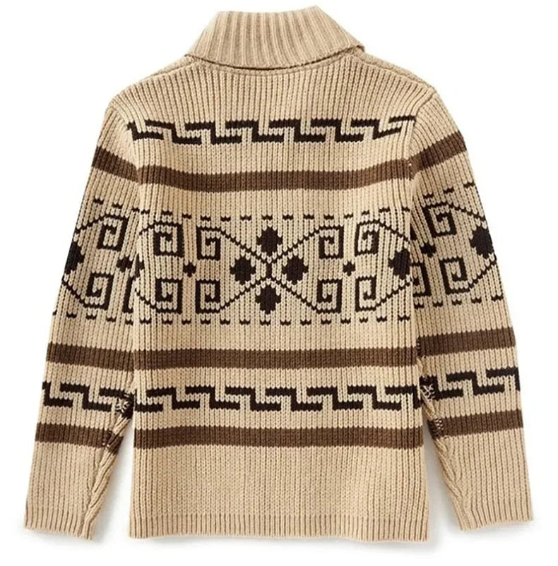 Men Jacquard Shawl Collar Knit Cardigan Jacket