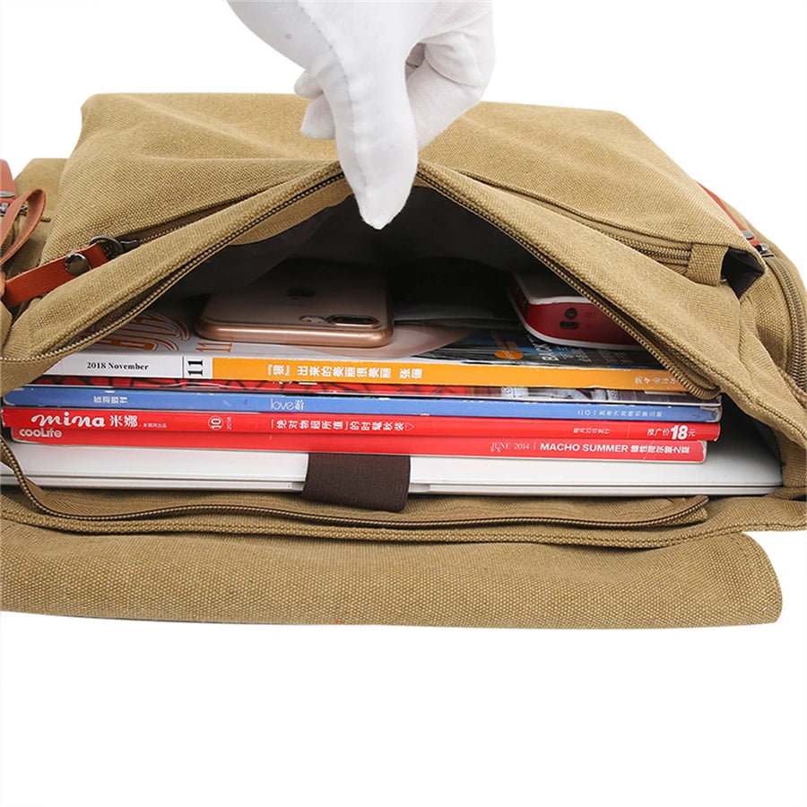 Large Capacity Canvas Weekend Messenger Briefcase Bag for Men