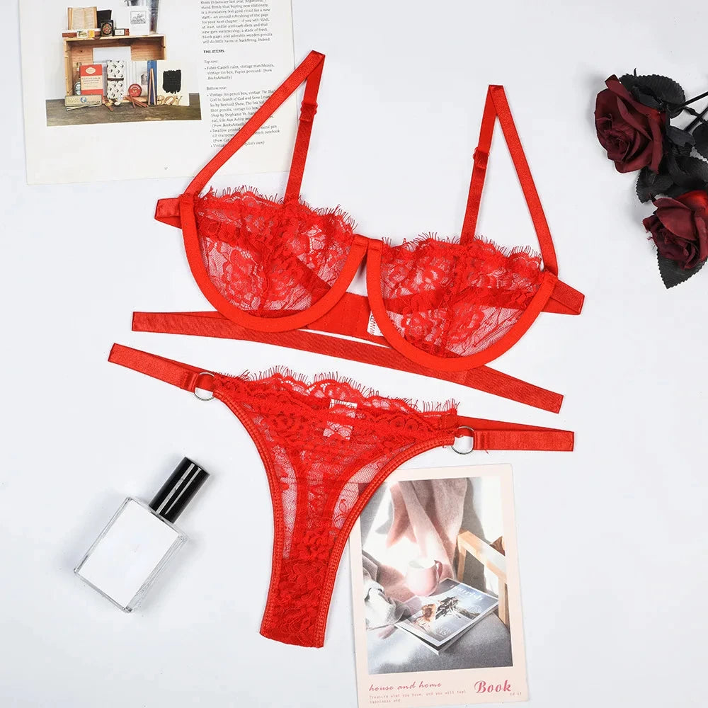 Woman Lace Underwear Fairy Embroidery Brief Sets