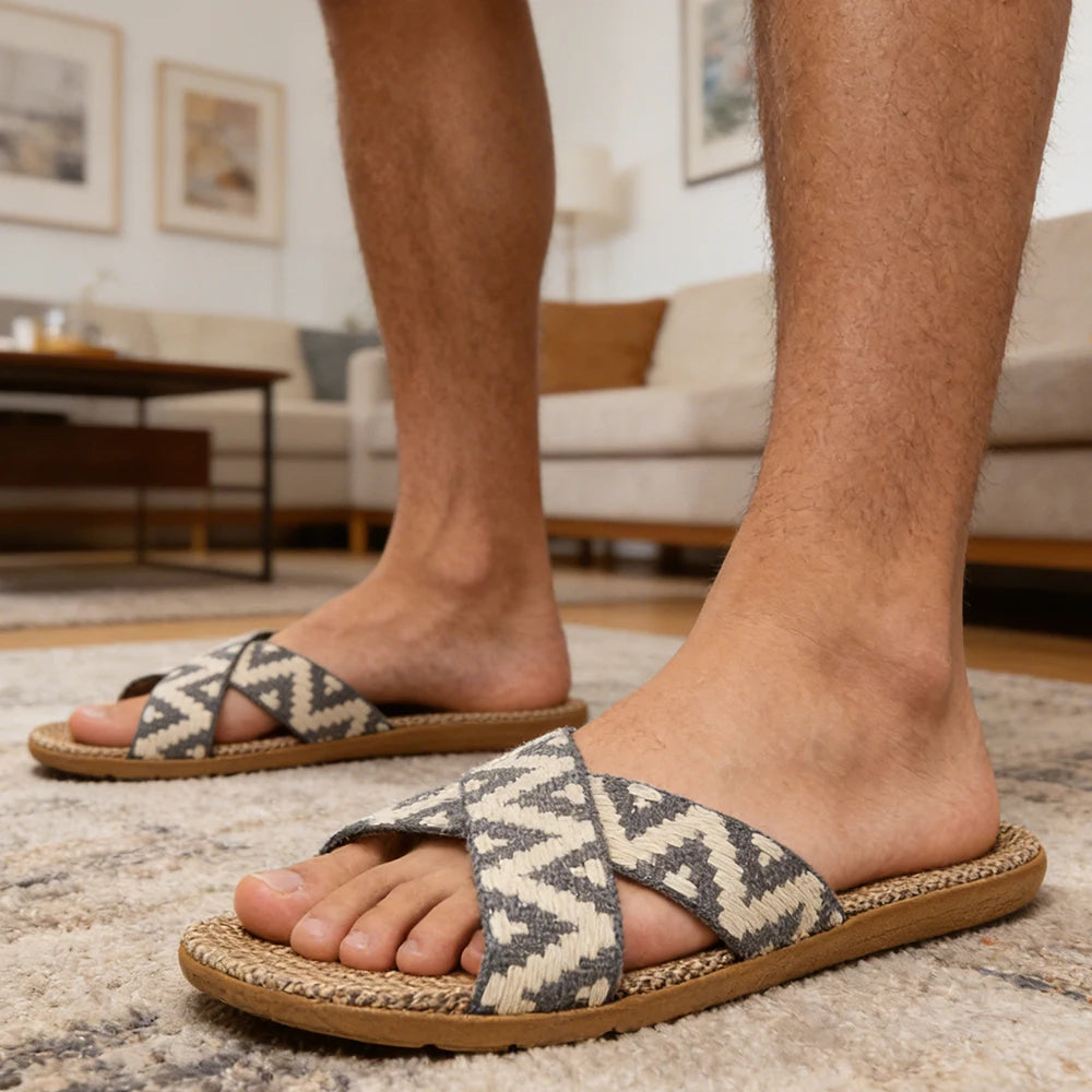 Men Slippers Lightweight Indoor Linen Slippers Antislip Home Shoes Summer Flat Sandals Casual Slippers Bedroom Slippers