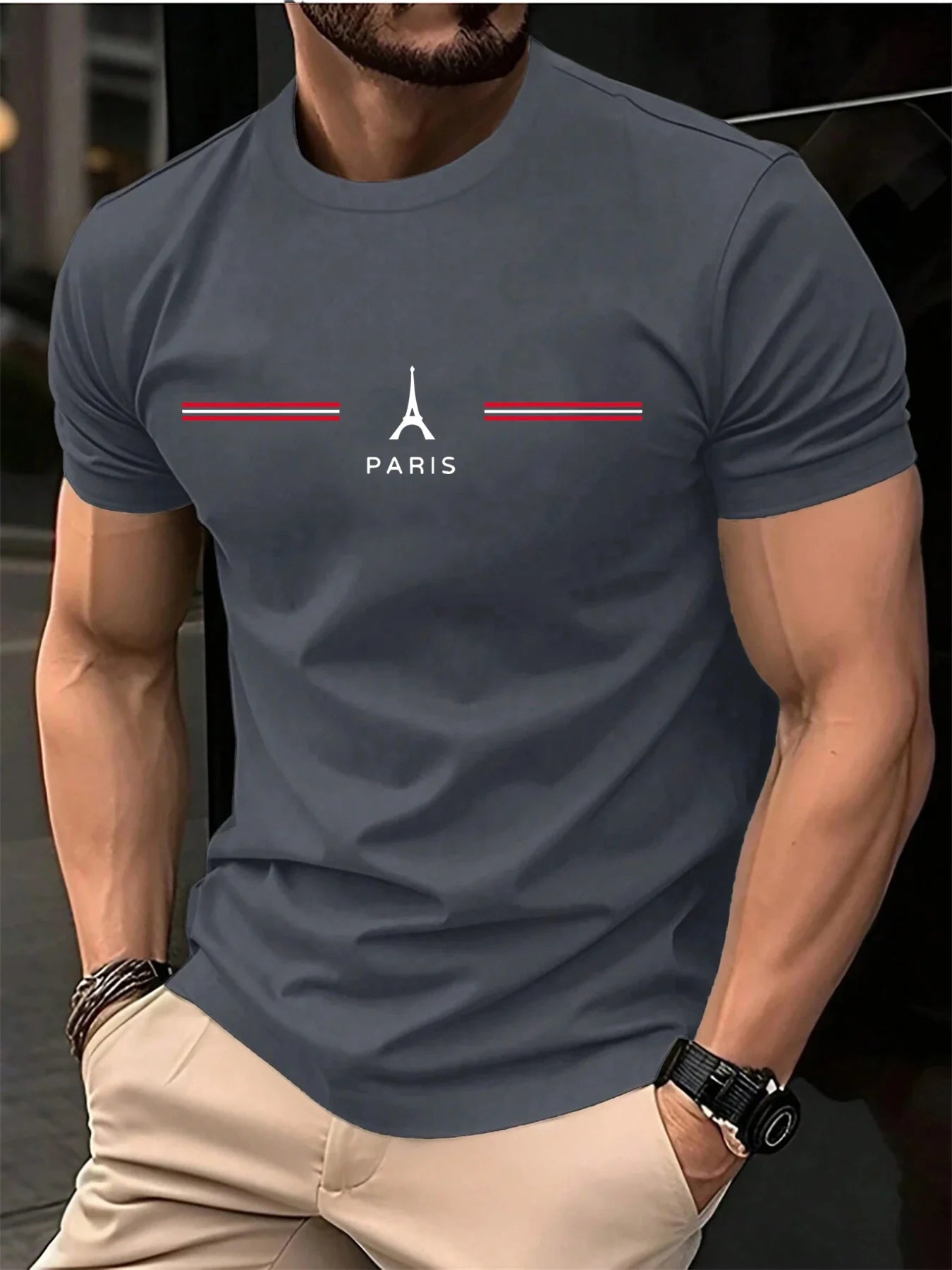 Men Cotton Paris Print Oversized T Shirt
