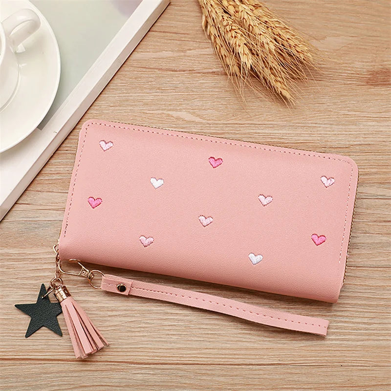 Luxury Heart Design Long Wrist Wallet for Women