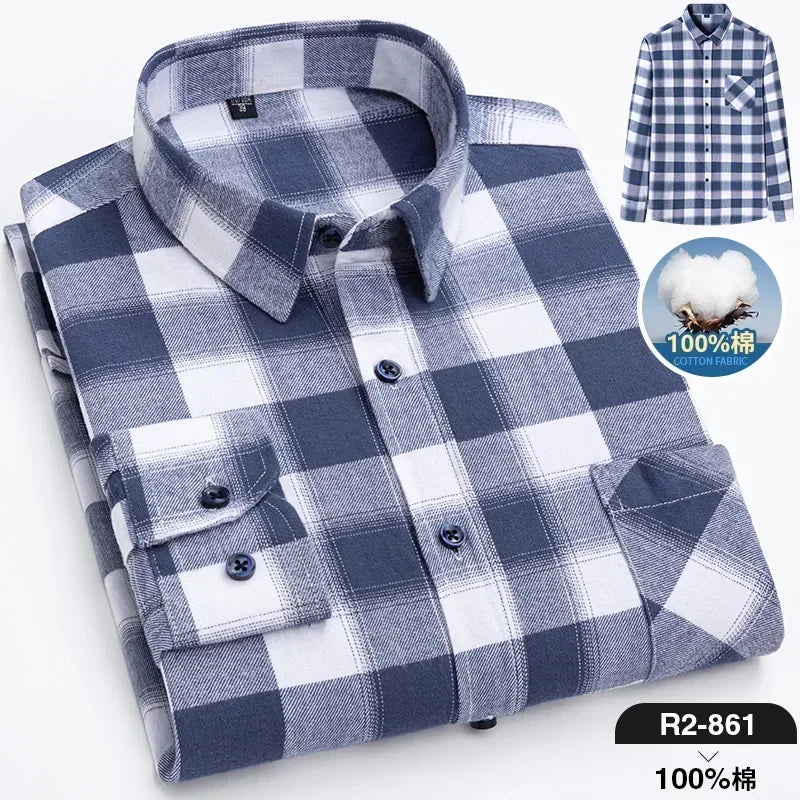Men’s Cotton Plaid Long Sleeve Shirt