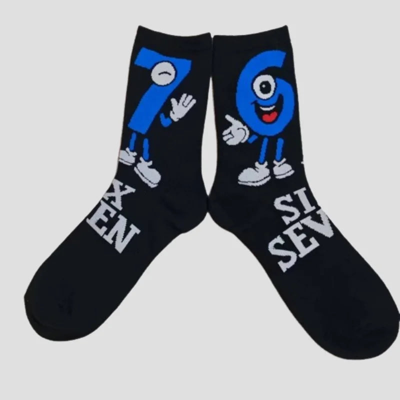 Cartoon Number Mid Calf Socks for Men