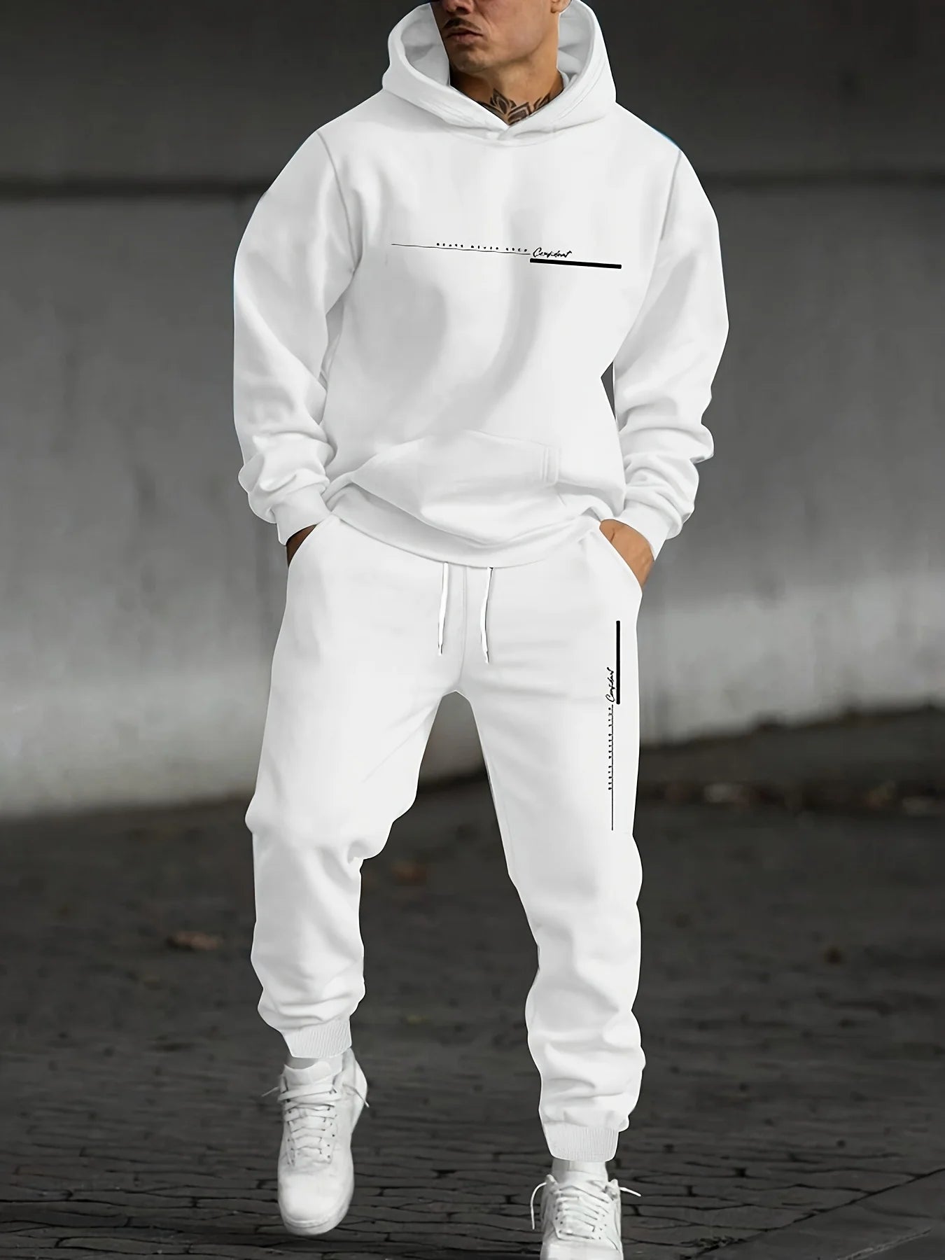 Men Printed Hoodie and Jogger Pants Tracksuit Set