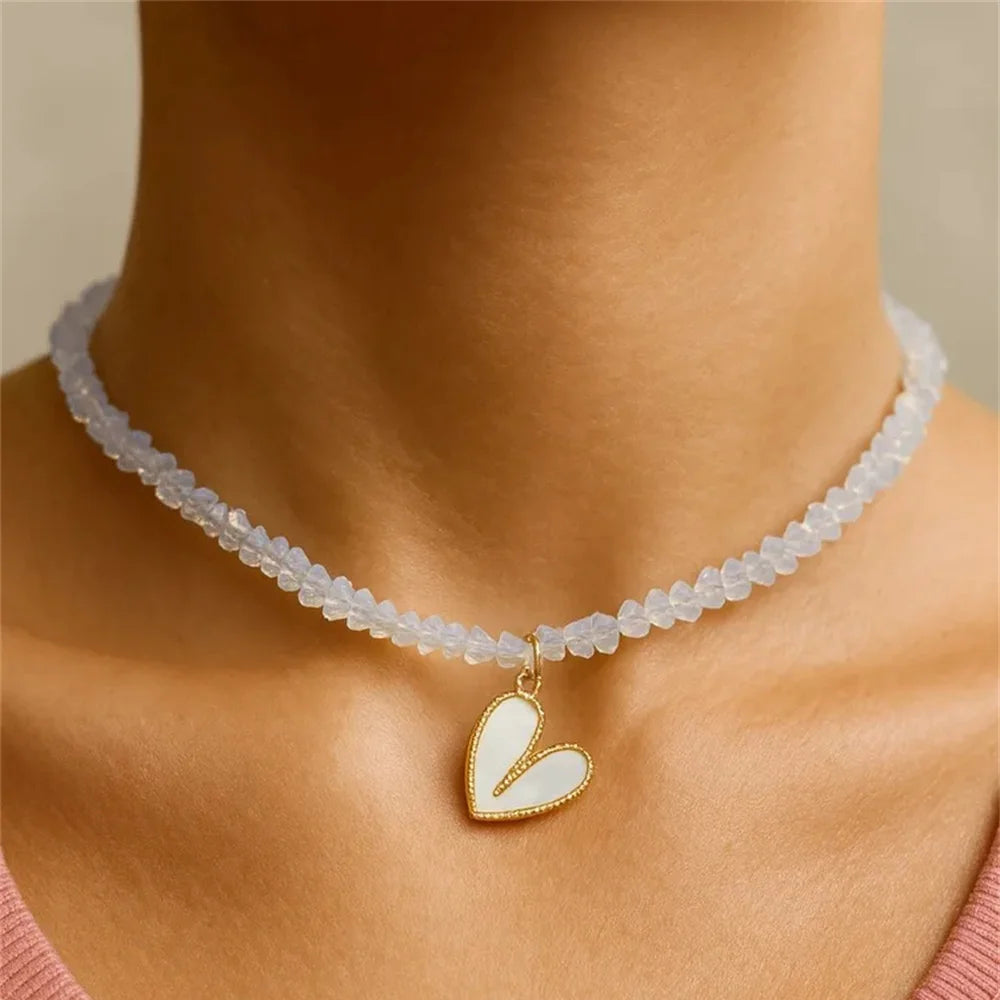 Women Crystal Heart Pendant Layered Punk Chain Necklace