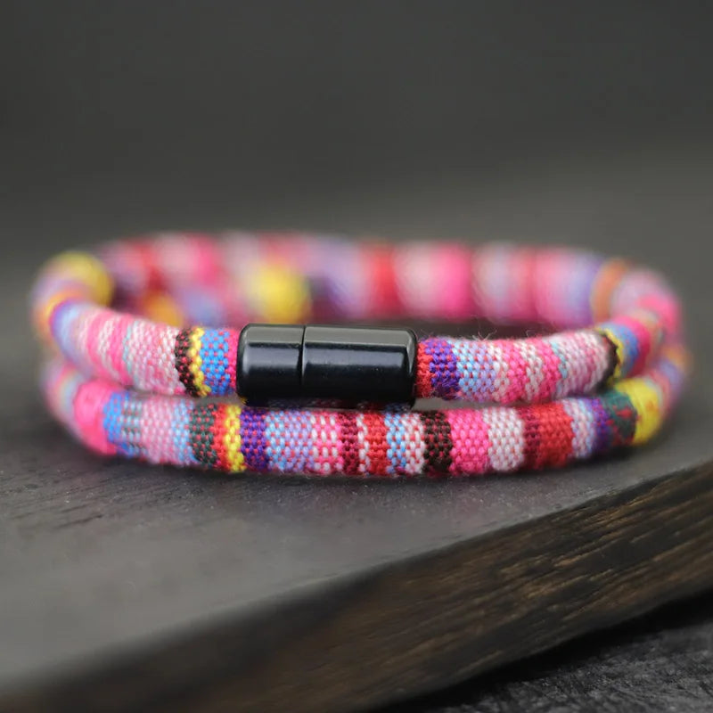 Men Bohemian Rope Magnetic Survival Bracelet