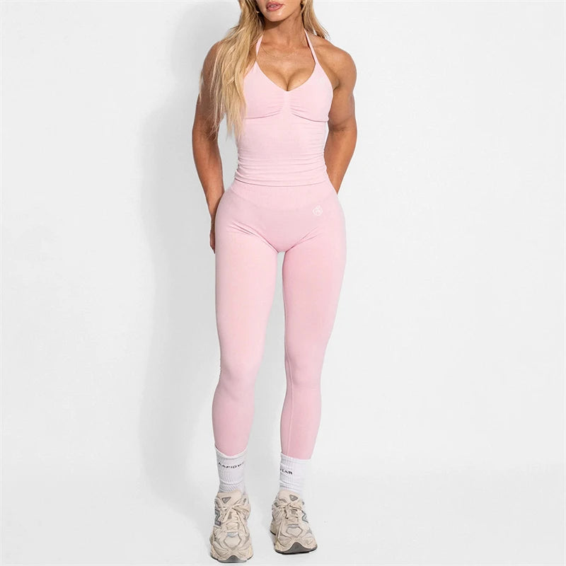 Women Halter Yoga Set High Waist Leggings Fitness Outfit