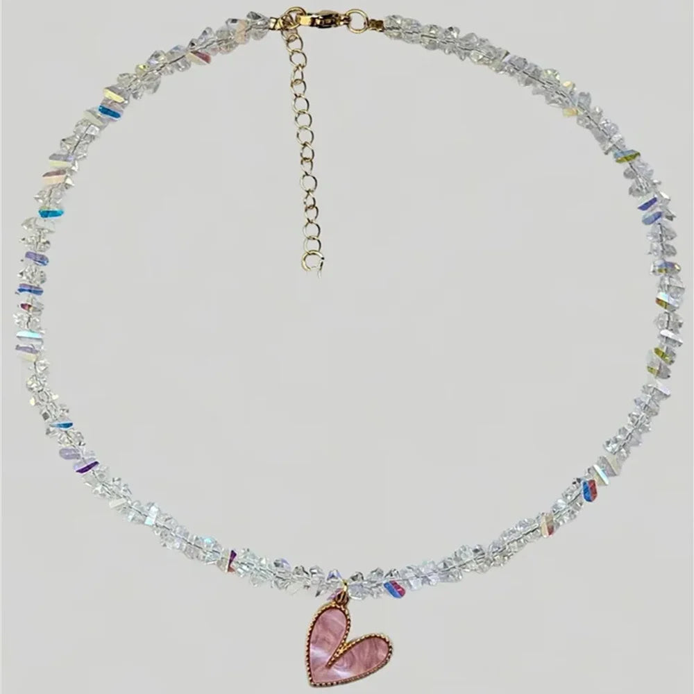 Women Crystal Heart Pendant Layered Punk Chain Necklace