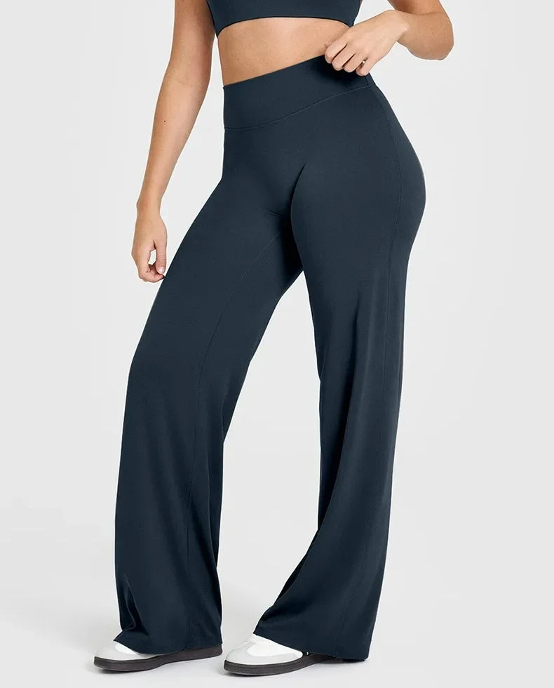 Women Butter Fabric Straight Leg Yoga Pants Mid Waist Fitness Trousers