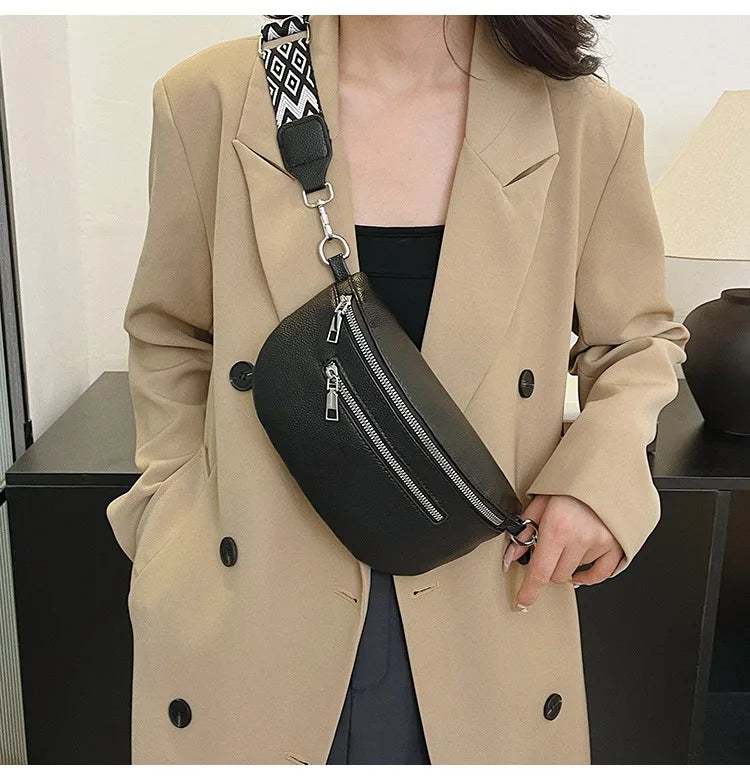 Multi Pocket PU Leather Waist Chest Crossbody Bag for Women