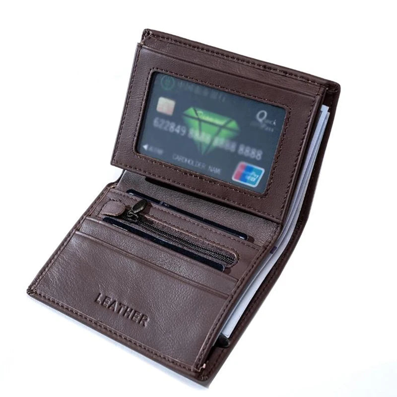 Genuine Leather RFID Zipper Vertical Wallet for Men