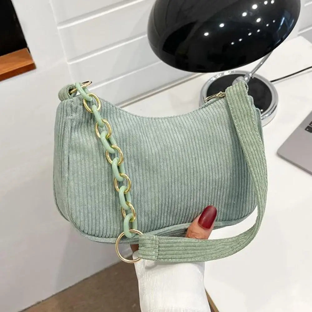 Vintage Corduroy Underarm Zipper Shoulder Bag for Women