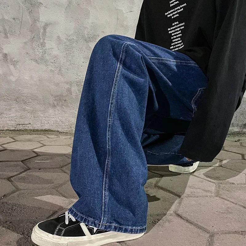 Men Korean Streetwear Wide Leg Jeans