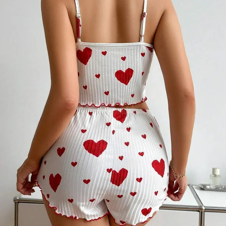 Printed Tank Top and Shorts Pajama Sleepwear Set for Women