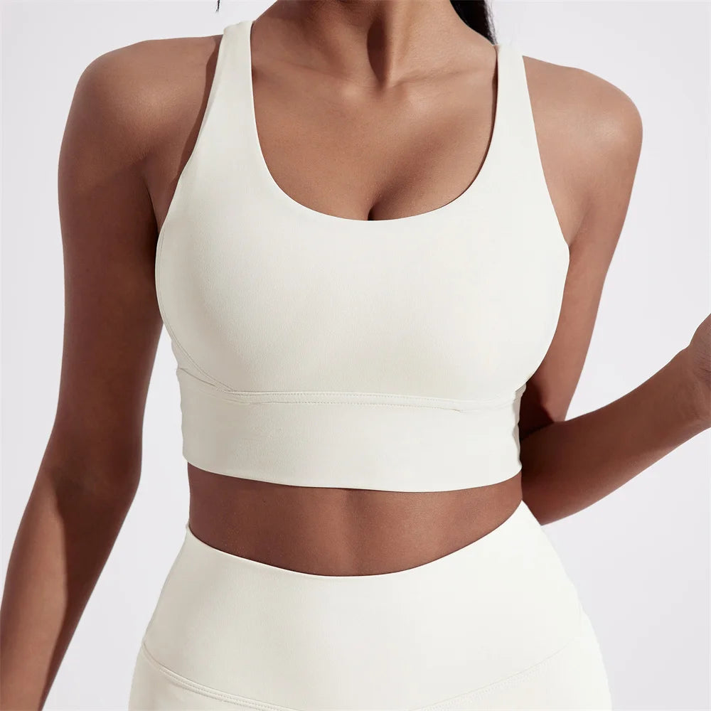 Women Cross Back Sports Bra Padded Fitness Gym Top