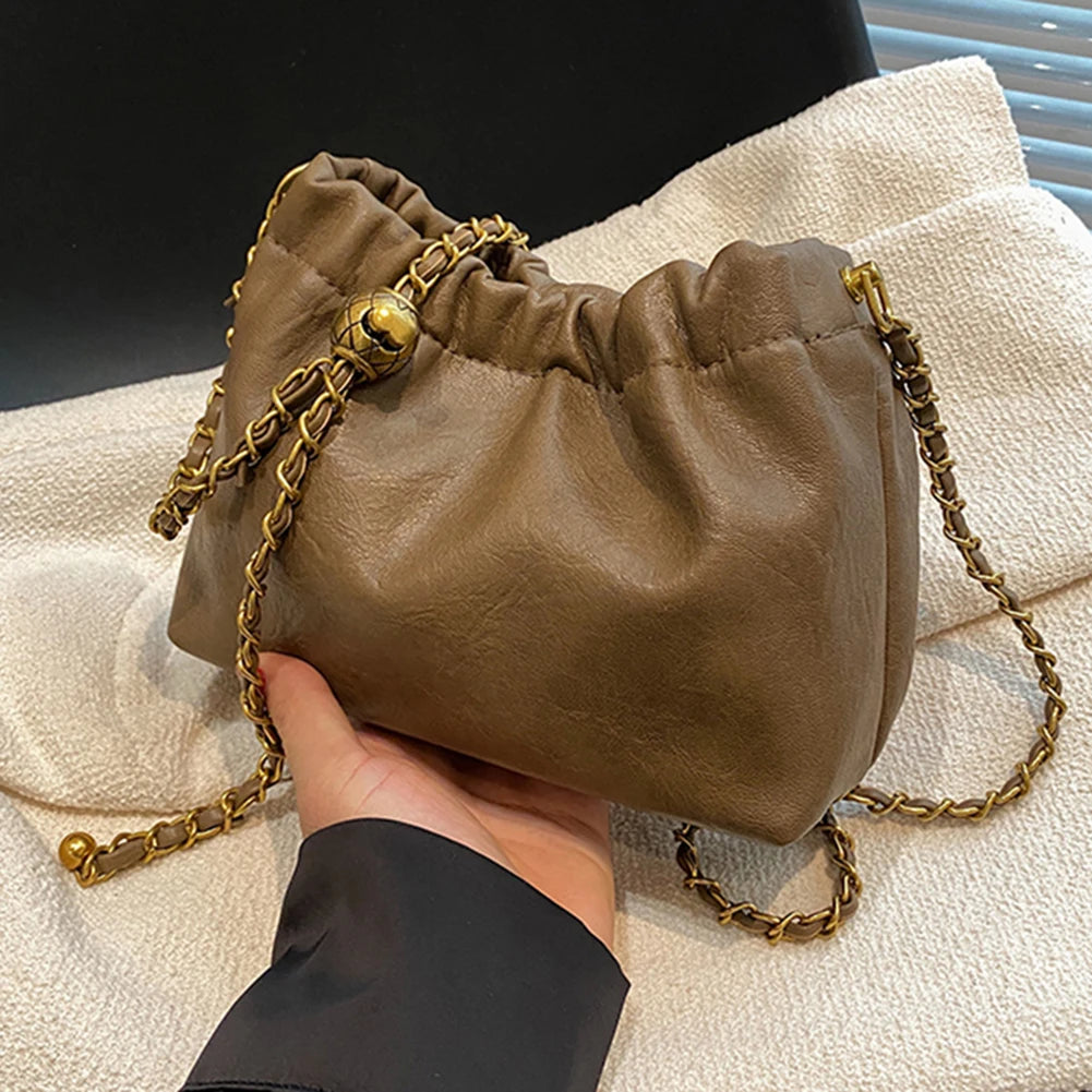 PU Leather Pleated Hobo Evening Bag for Women