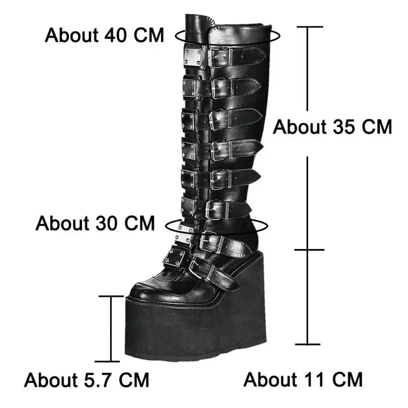 Women Gothic Platform Buckle Strap Boots