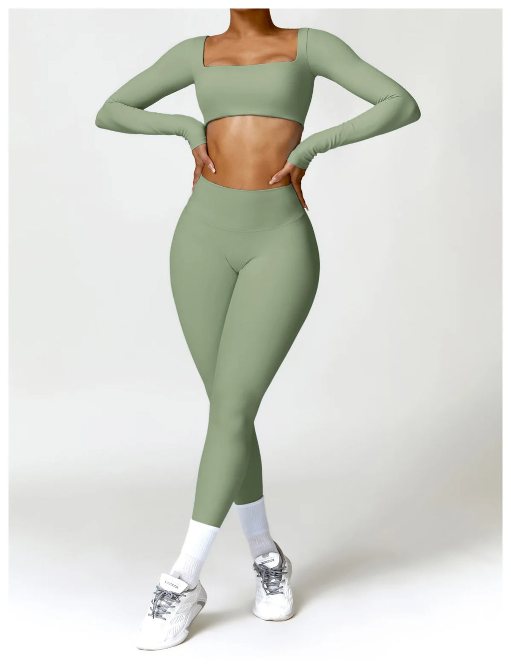 Women 2 Piece Yoga Set Long Sleeve Sports Top and Leggings