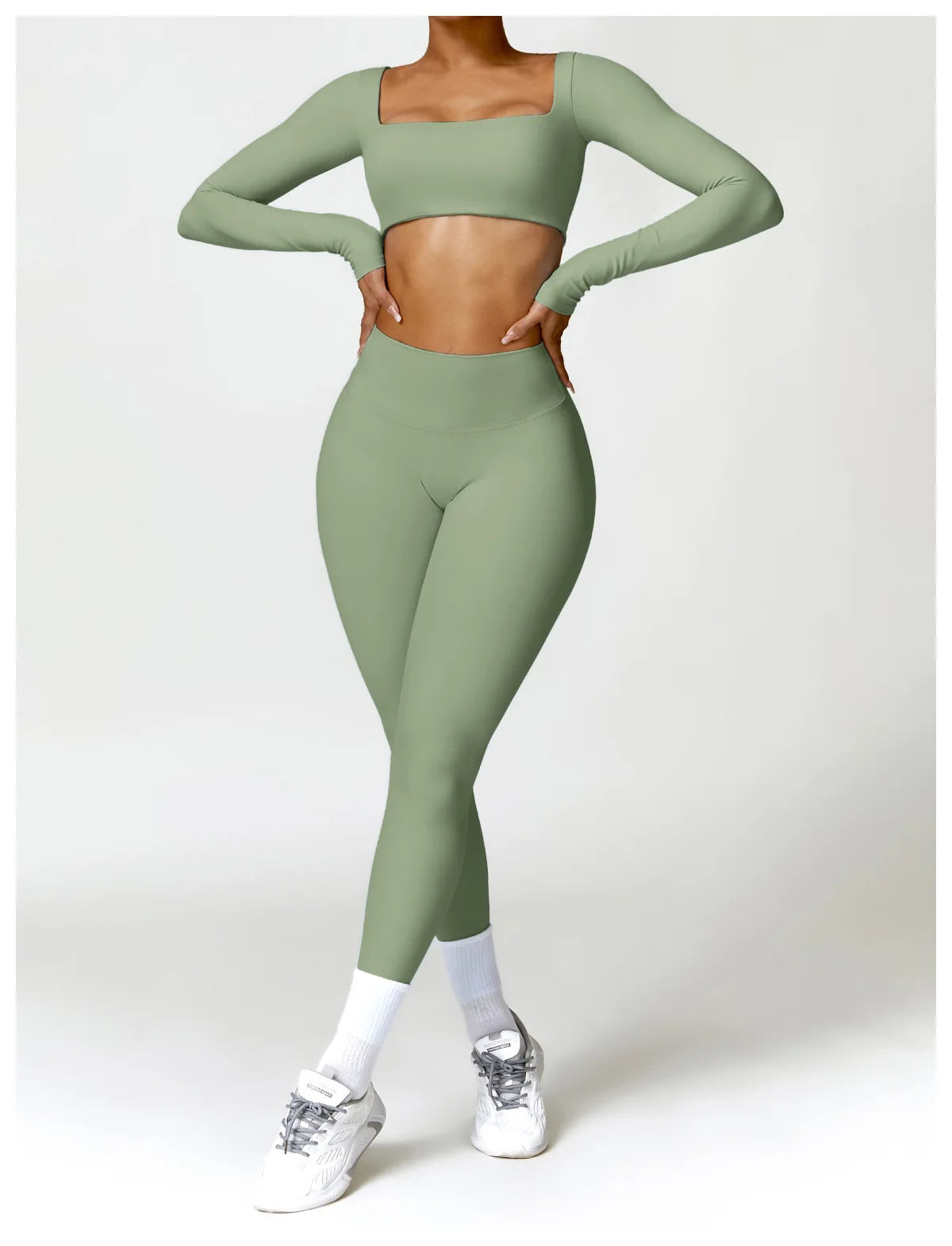 Women 2 Piece Yoga Set Long Sleeve Sports Top and Leggings
