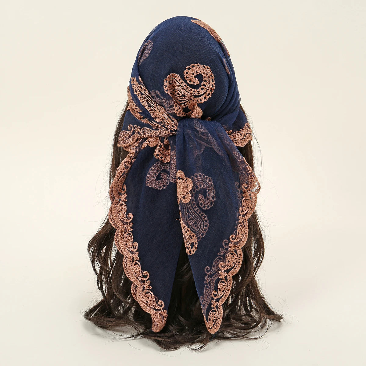 Lace Paisley Embroidery Bandana Square Scarf