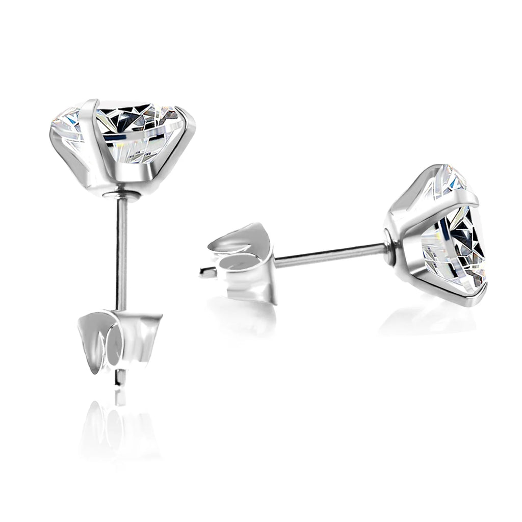 Men Stainless Steel Crystal Zircon Stud Earrings Set