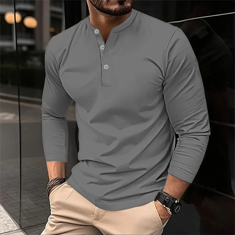 Men Summer Long Sleeve Polo Casual Shirt