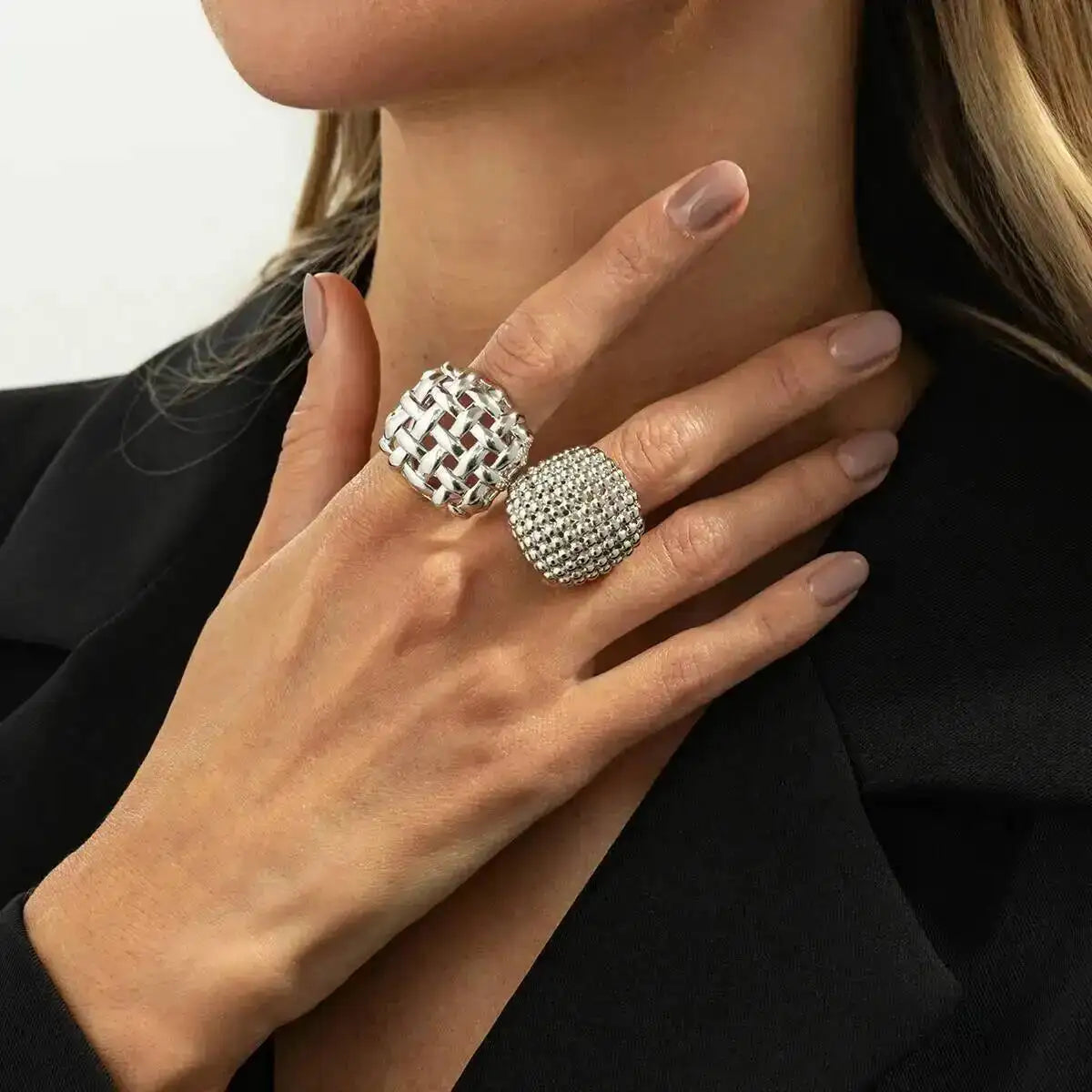 Women Vintage Geometric Adjustable Open Ring Set Jewelry