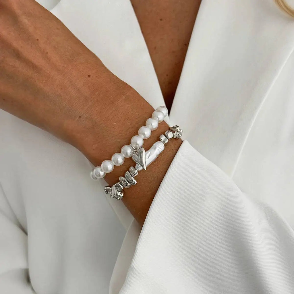 Women Pearl Heart Bohemian Bracelet Set Jewelry