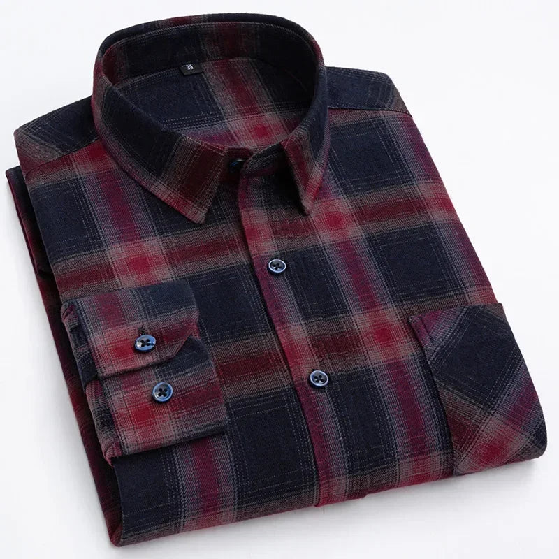 Men’s Cotton Plaid Long Sleeve Shirt